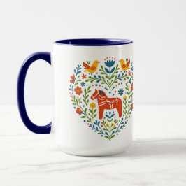 Taza Dala Horse Folk Art Hygge Heart Pattern Mug