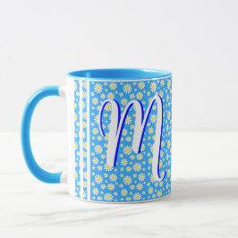 Taza Dalias Elegantes (Azul Claro) Monograma Floral