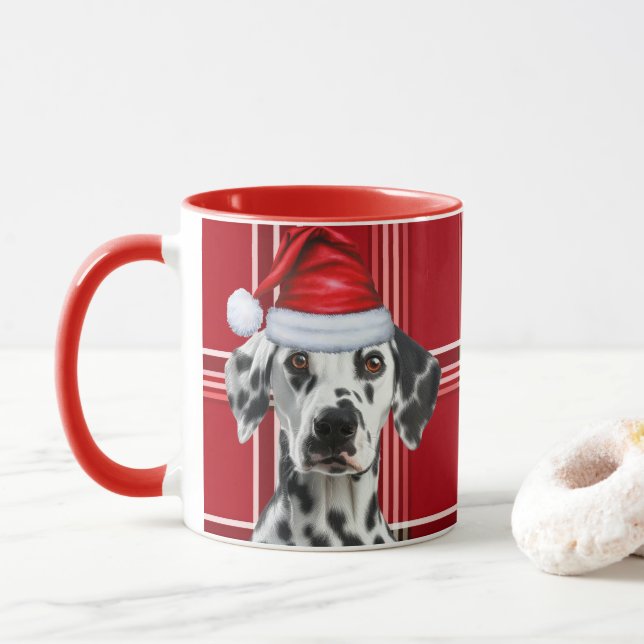 Taza Dalmatian Dog Lover Red Holiday Plaid Christmas (Con donut)