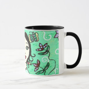 Taza Dama Caprichosa con Fondo Floral Bonito