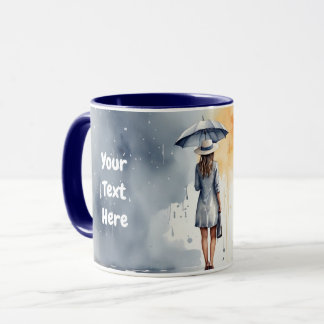 Taza Dama de color de agua lluvia con tapete de vestir 