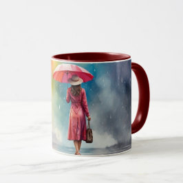Taza Dama de color de agua lluvia con tapete de vestir 