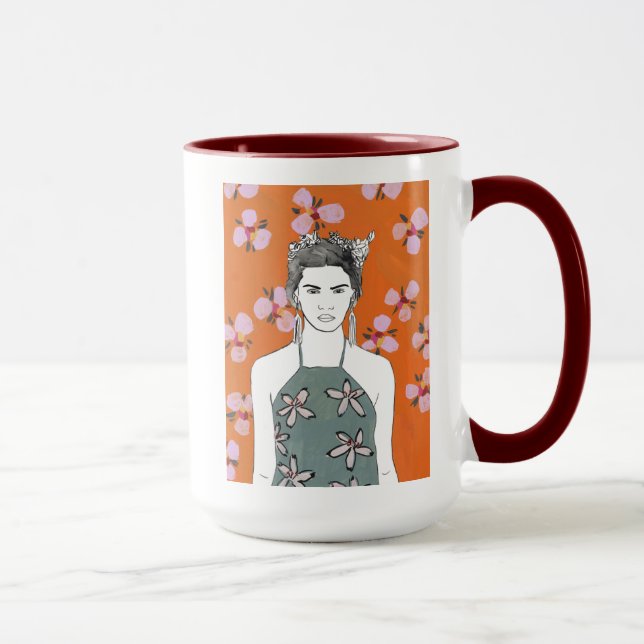 Taza Dama de flores rosadas - Naranja (Derecha)