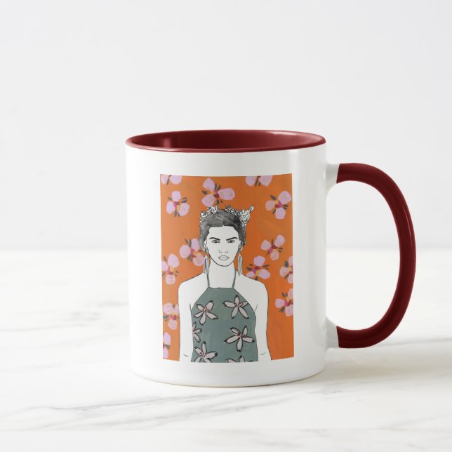 Taza Dama de flores rosadas - Naranja (Derecha)