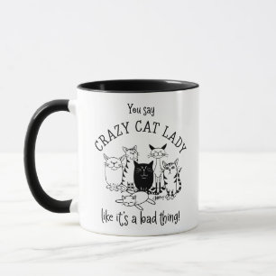 Taza Dama de gato loco divertido