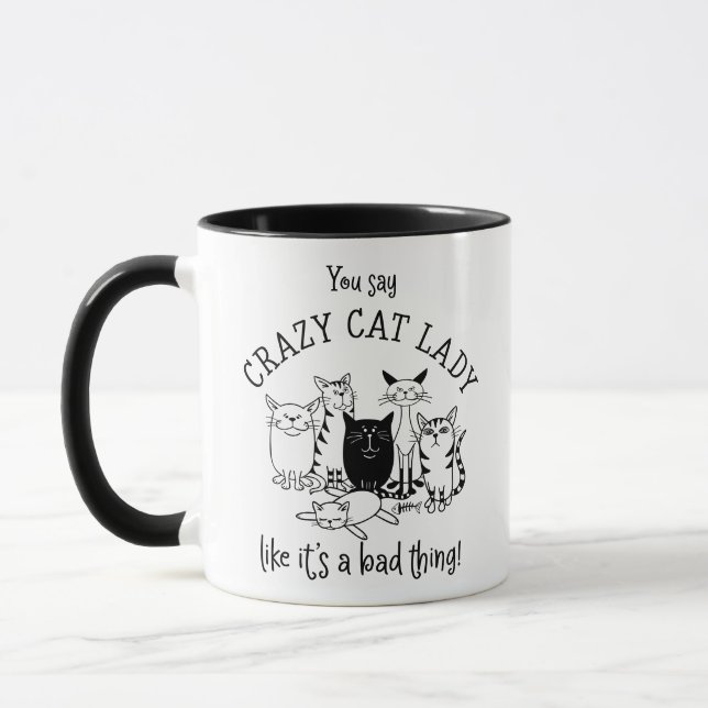 Taza Dama de gato loco divertido (Izquierda)