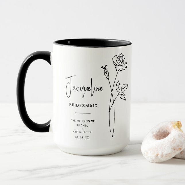 Taza Dama de honor de junio | Flor de nacimiento Rosa (Con donut)