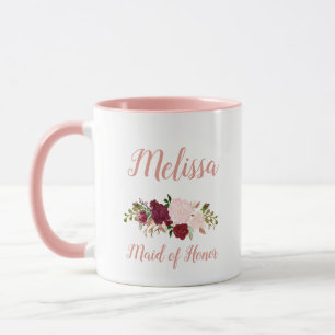Taza Dama de Honor Rosa Marsala Floral Boda