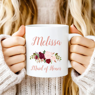 Taza Dama de Honor Rosa Marsala Floral Boda