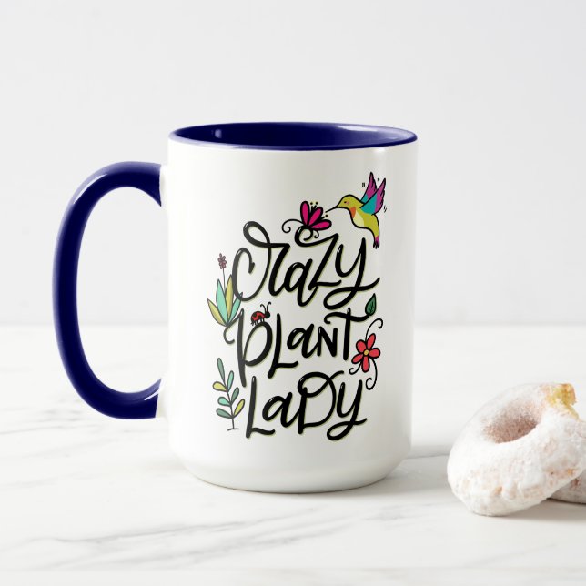 Taza Dama de planta loca, con letras a mano (Con donut)