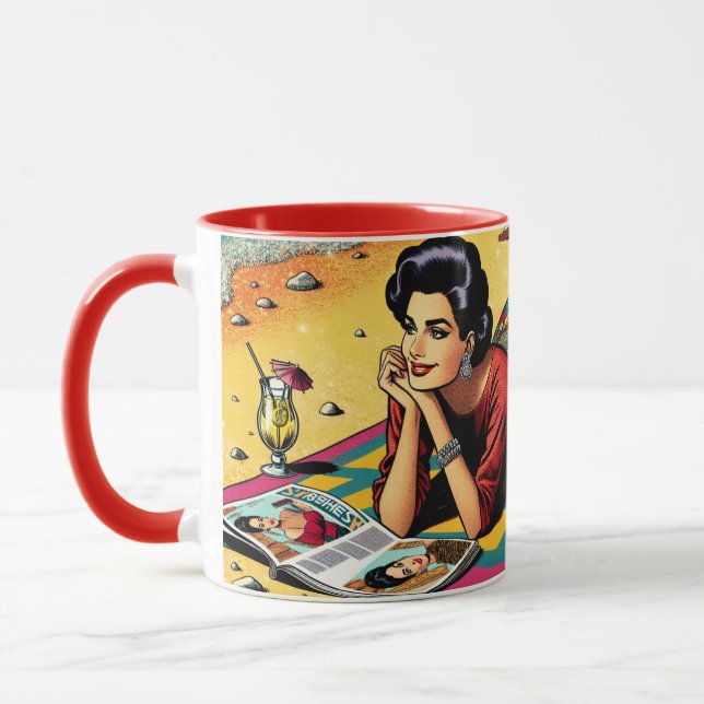 Taza Dama Retro en la Playa Soñando con Moda (Izquierda)