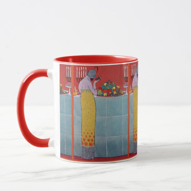 TAZA DAMA Y FRUTAS CONJUNTO DE MESA ARTE DECO BELLEZA M (Izquierda)