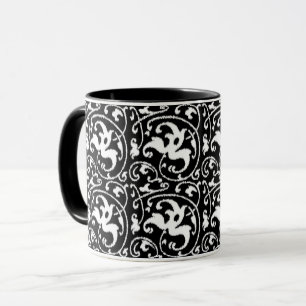 Taza Damasco con flores de Ikat - Blanco y negro