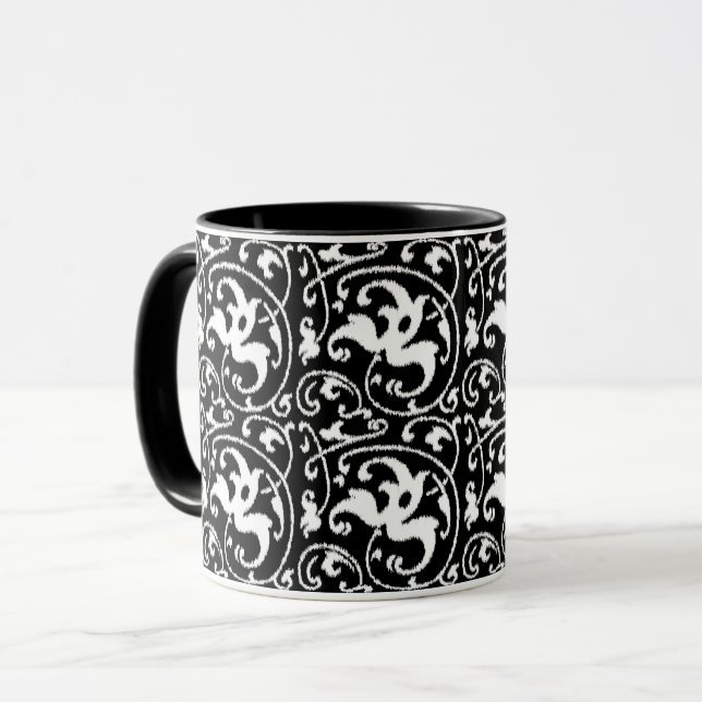Taza Damasco con flores de Ikat - Blanco y negro (Anverso izquierdo)