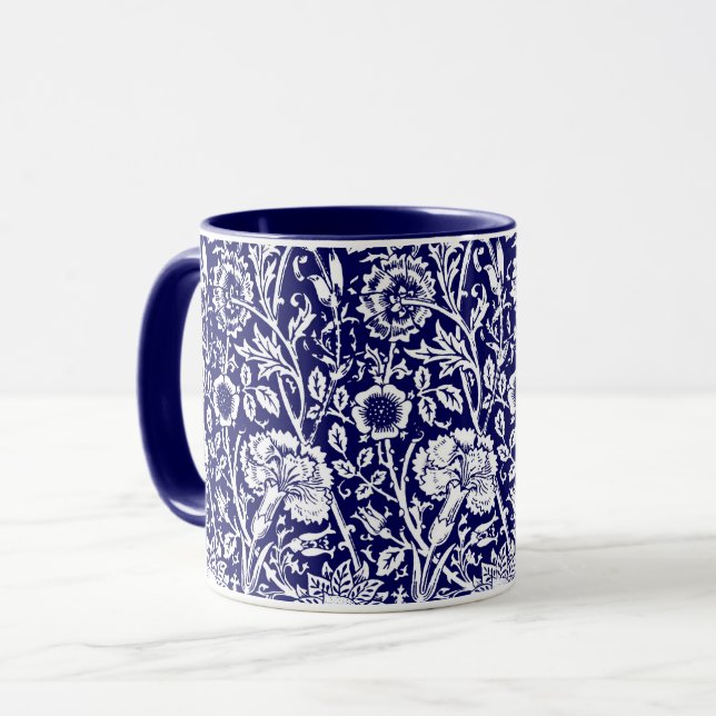 Taza Damasco de claveles de Art Nouveau, marina y blanc (Anverso izquierdo)