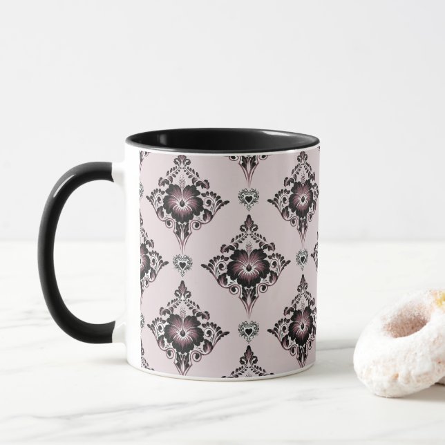 Taza Damasco de lavanda floral elegante y moderna (Con donut)