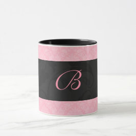 Taza Damasco Femenino Monogramado Rosa y Negro