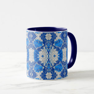 Taza Damasco floral, azul zafiro y gris