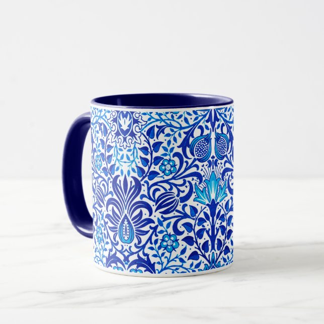 Taza Damasco floral jacobino, azul cobalto y blanco (Anverso izquierdo)