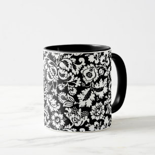 Taza Damasco floral William Morris, negro y blanco