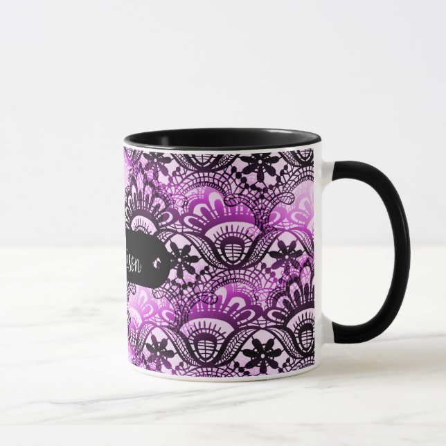 Taza Damasco púrpura personalizado nombre de encargo (Derecha)