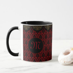 Taza Damasco rojo-negro con borde dorado