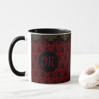 Taza Damasco rojo-negro con borde dorado