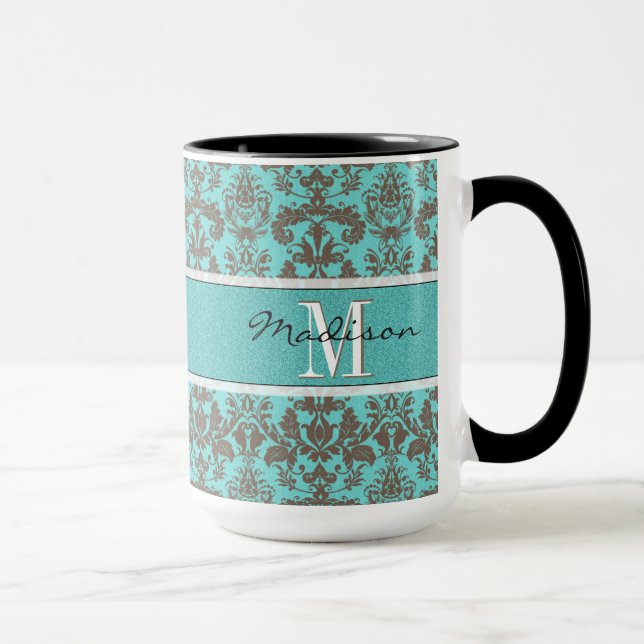 Taza Damasco verde azulado azul turquesa y marrón, pers (Derecha)
