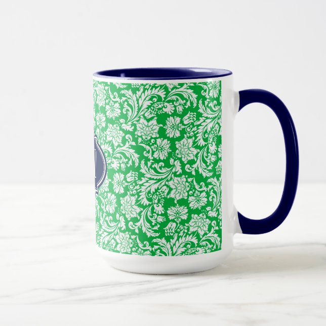 Taza Damascos florales verdes y blancos monogramados 3 (Derecha)