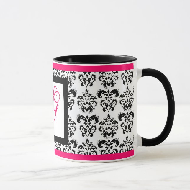 Taza DAMASK MONOGRAM,Pink Fuchsia Black Floral (Derecha)