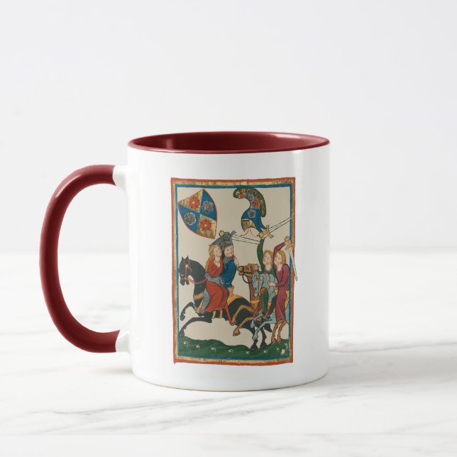 Taza Damsel en peligro, arte medieval del siglo XIV (Izquierda)