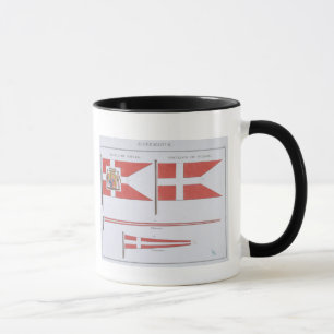 Taza Danés señala por medio de una bandera, de un lib