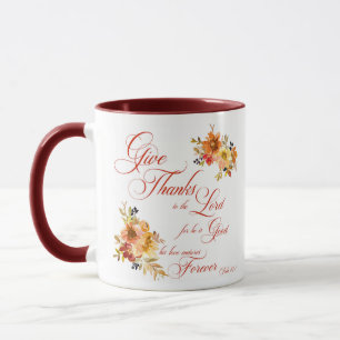Taza Dar gracias al Señor otoño acuarela floral