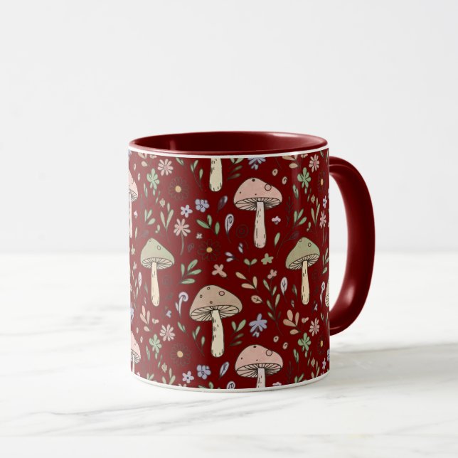 Taza Dark Academia Plum Red Fungi Seamless Luxury (Anverso derecho)