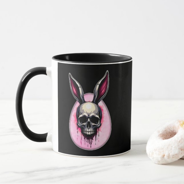 Taza Dark Bunny Skull – Gothic Style - caneca (Con donut)