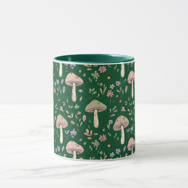 Taza Dark Forest Emerald Fungi Seamless Pattern Moody (Centro)