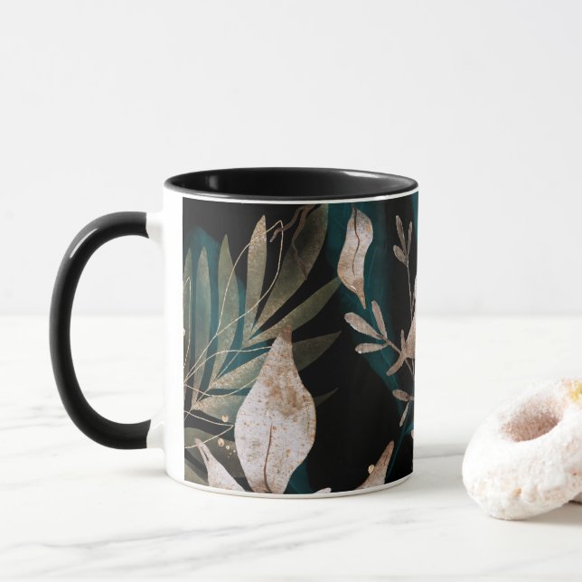 Taza Dark Modern Boho Hojas Botánicas (Con donut)