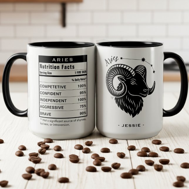 Taza Datos de nutrición del signo zodiacal Aries (Aries Zodiac Sign Astrology Nutrition Facts Mug)