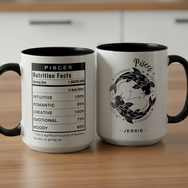 Taza Datos de nutrición del signo zodiacal Piscis (Pisces Zodiac Sign Astrology Nutrition Facts Mug
)