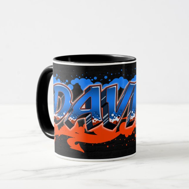 Taza Davide Vorname Name Graffiti blue orange Tasse (Anverso izquierdo)