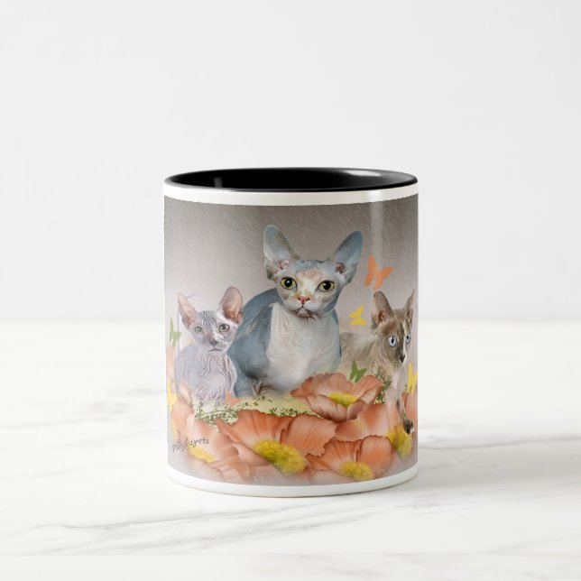 taza de 3 gatitos del sphynx (Centro)