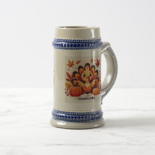 Taza de Acción de Gracias con borde de pavo lindo