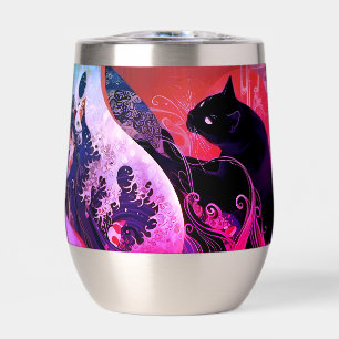 Taza de acero inoxidable Tumblr con gato art déco
