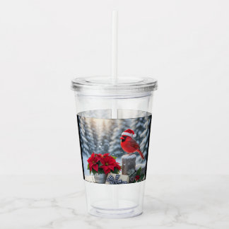 Taza de acrílico Cardinal de Invierno con Poinsett