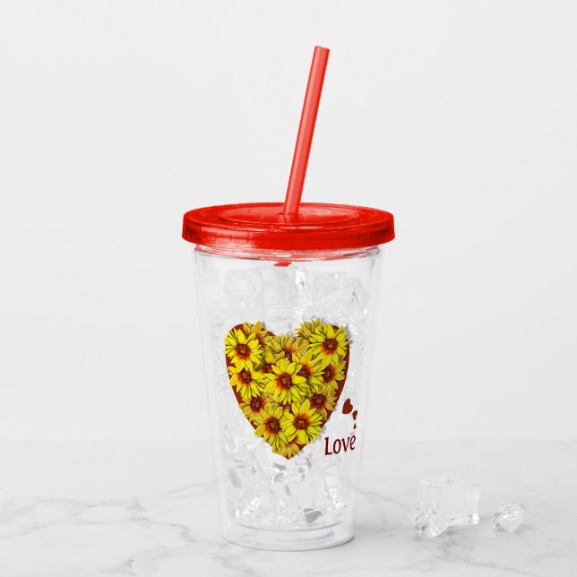 Taza de acrílico Corazón de Girasol (Reverso (hielo))