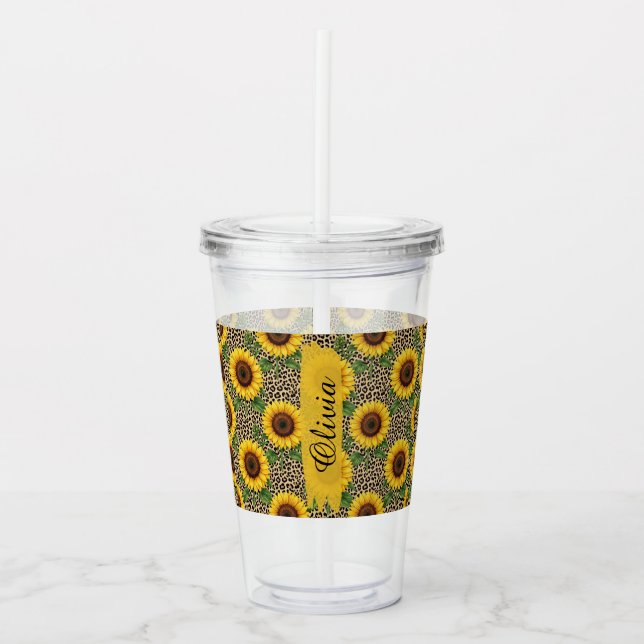 Taza de acrílico de girasol personalizada (Anverso)