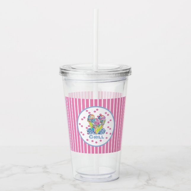 Taza de acrílico para helado rosa frío (Anverso)