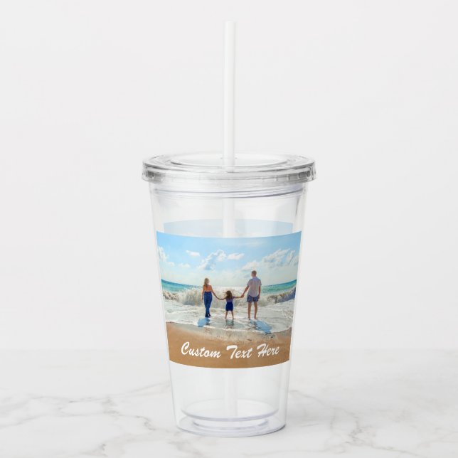 Taza de acrílico personalizada con foto y texto (Anverso)