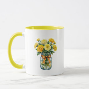 Taza de Acuarela de Jarrón de Mason con Crisantemo