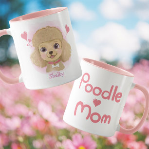 Taza de acuarela de mamá caniche con nombre person